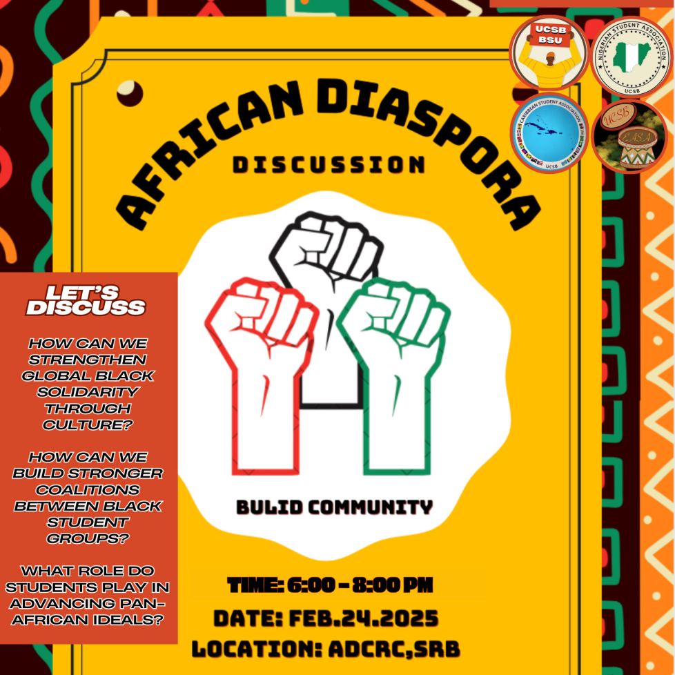 Colorful flyer with sponsor logos, and the illustration of three fist in the middle