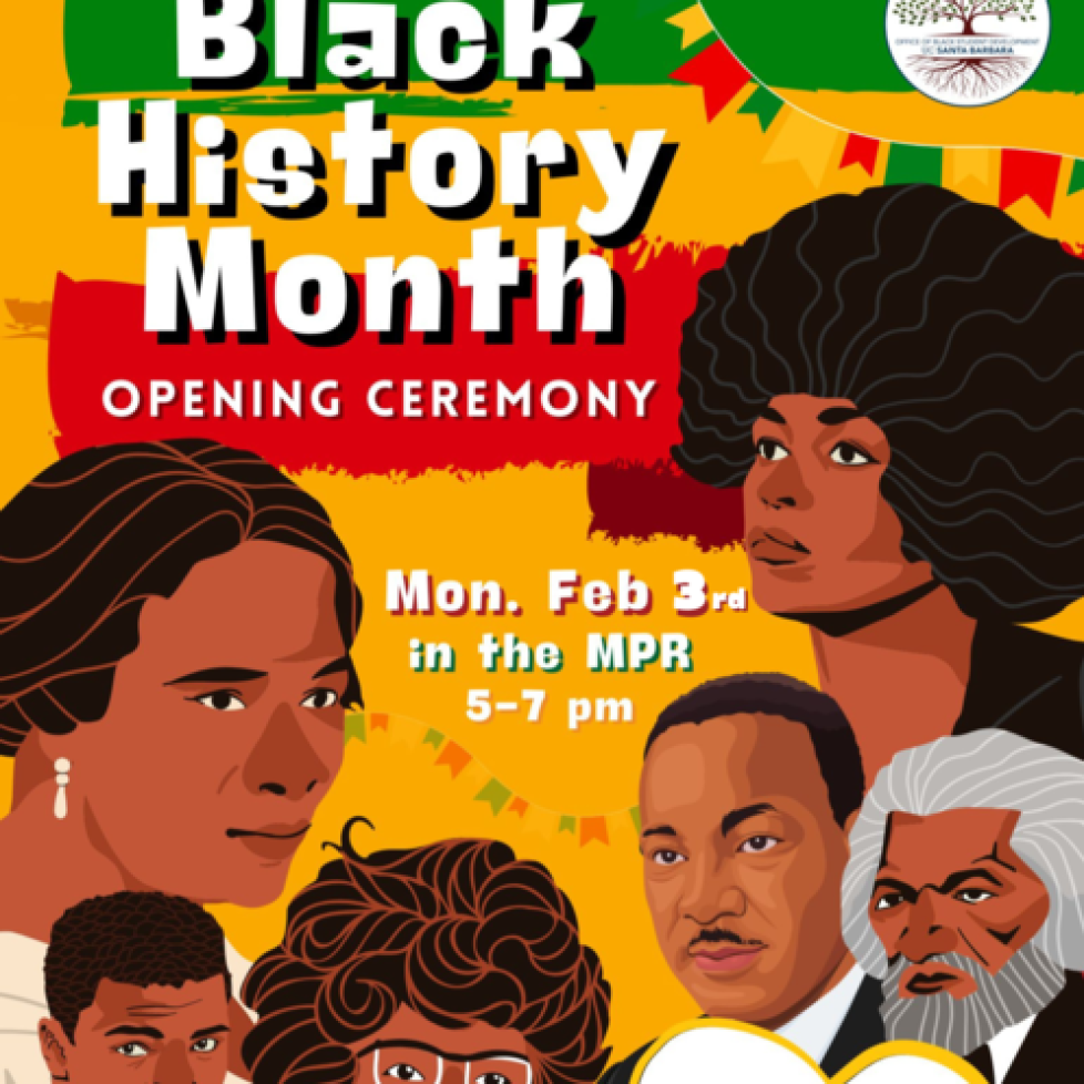 Flyer with illustration of black iconic people and information